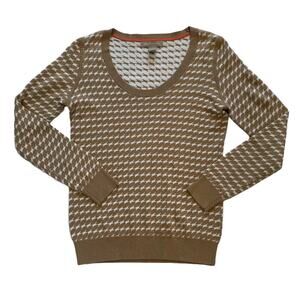 Banana Republic Cotton Blend Neutral Check/Geometric Print Scoop Neck Sweater, S